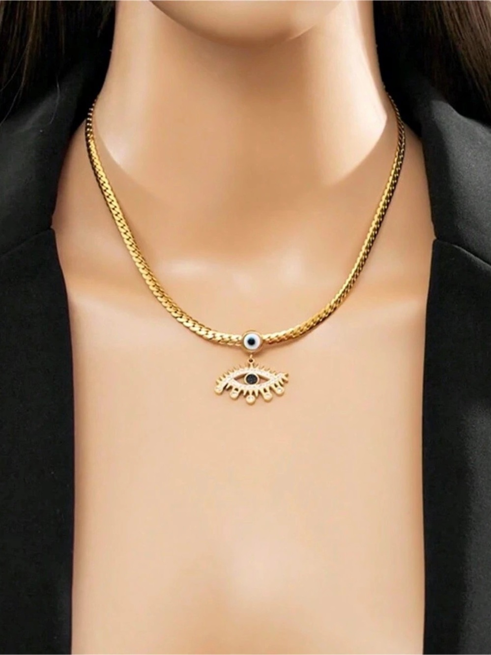 Gold Evil Eye Necklace and Earrings set